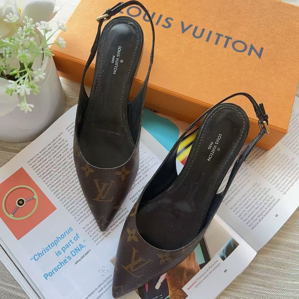 Louis Vuitton Brown Monogram Slingback Women's Shoes